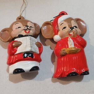 VTG Set Of 2 Mouse Figurines Ornaments Celluloid Red MCM MID CENTURY Plastic